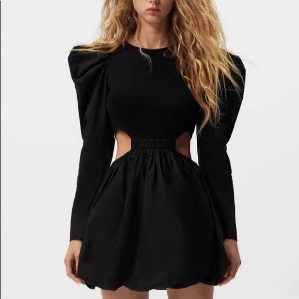 Zara cut out puff sleeve dress